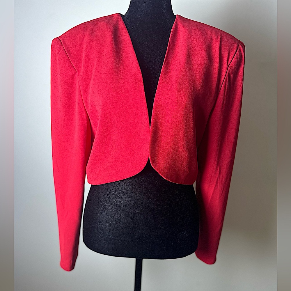 KAREN OKADA for DAVID HOWARD Women’s Sz 8 Red Open Front Cropped USA Made Jacket